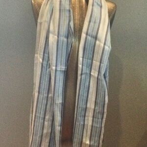 Blue Striped 100% Silk Scarf/Wrap